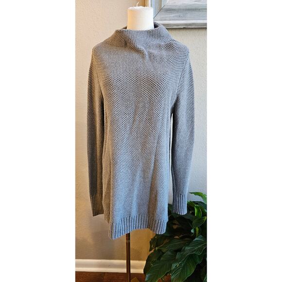 Duluth Trading Co. Knit Worth Funnel Neck Pullover Tunic Sweater Women Sz M Gray - Picture 2 of 8